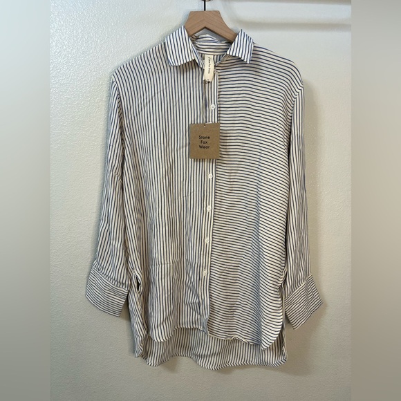Stone Fox Swim Layla Shirt - Creme/Periwinkle Stripe M/L NEW - Picture 4 of 10